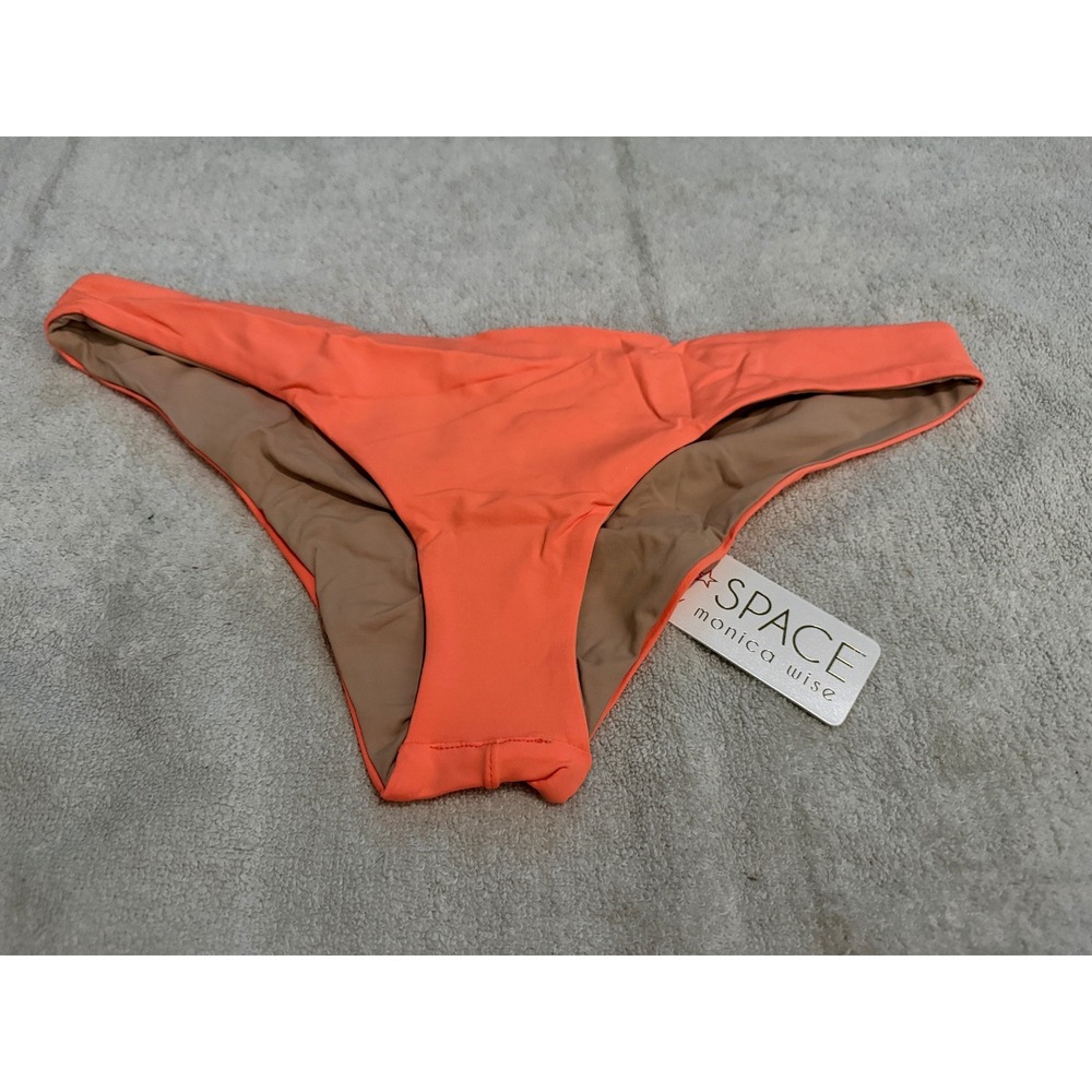 L*Space Monica Wise Bitsy Cut Reversible Bikini Bottoms Neon Orange Tan Large
